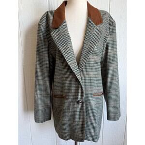 Vintage Paul Harris Houndstooth Wool Blazer Jacket Suede Collar